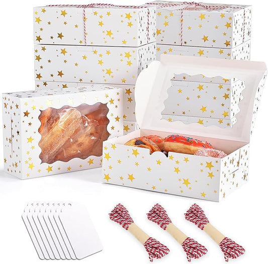 32Pcs 9x6x3 in Christmas Cookie Boxes with Window, White Bakery Boxes for Cookie, Treat Boxes Pastry Boxes for Gift Giving, Chocolate Covered Strawberries, Dessert, Donut, Cupcakes Muffins