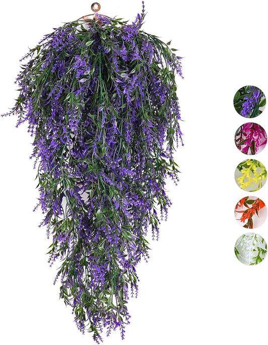RECUTMS Artificial Flowers for Outdoor, Hanging Plant UV Resistant Lavender, Fake Plants Greenery Vines Flowers for Indoor Garden Porch Window Patio Hanging Planter Home Party Wedding Decor(Purple)
