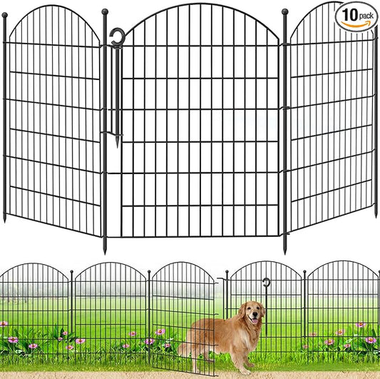 Decorative Garden Fence 40in (H) x24ft (L), 10 Pack No Dig Fence Animal Barrier for Dog with Lock, Arched Flower Bed Edging, Wire Border Panel Fencing for Yard Patio Outdoor Decor