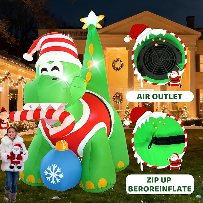 13FT Dinosaur Holding Ball Christmas Decoration with Built-in LED Lights, Christmas Outdoor Inflatable Decoration for Lawn, Yard, Garden, Patio