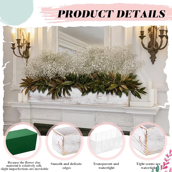 Dandat 1 Set Wood Boxes for Centerpieces 16x4 Inch Rectangle Wooden Planter Box Rustic Wooden Planters with Removable Plastic Liner Floral Foam Blocks for Christmas Wedding Home Garden Decor
