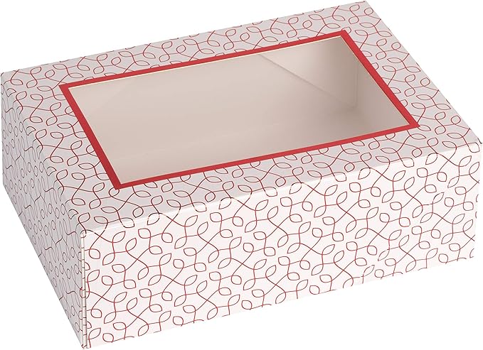 Hammont Window Box with Six Sections - 6 Pack - 7”x5”x2.5” - Red Colored Versatile Bakery Boxes Perfect for Sharing Snacks and Cookies | 6 Insert Sections Gift Boxes