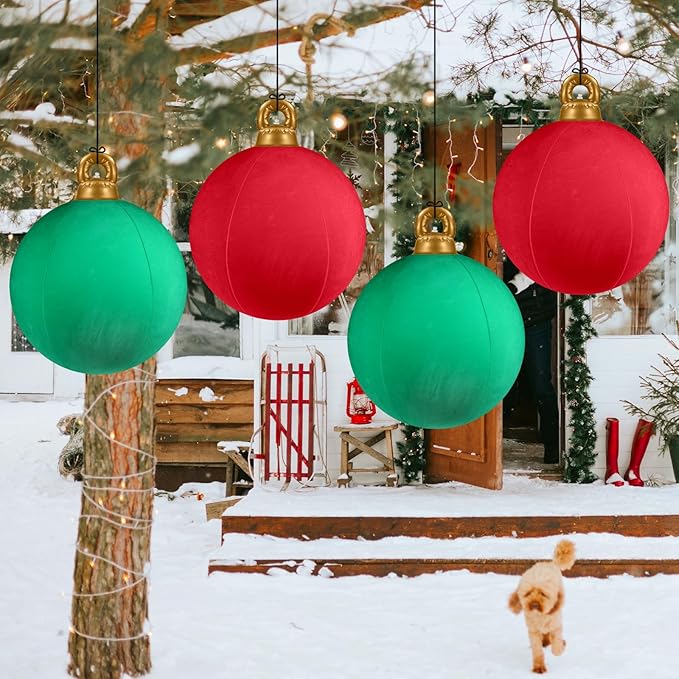 [Velvet] Inflatable Ornaments Balls Outdoor 2Pcs - 24 Inch Large Inflatable Christmas Ornaments, Reusable Blow Up Christmas Ornaments, Inflatable Christmas Balls Decorations for Yard | Tree | Indoor