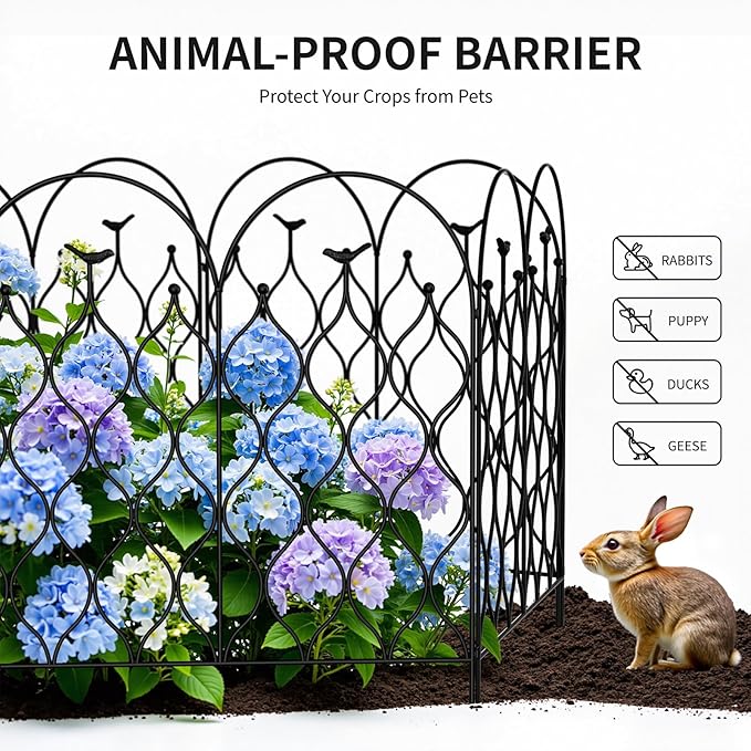 Decorative Metal Garden Fence 32 in (H) x 236 in (L), Dog Fence Outdoor for Yard, No Dig Rust-Resistant Pet Fence Panels, Easy Install Animal Barrier for Patio, Lawn & Flower Beds, (10)