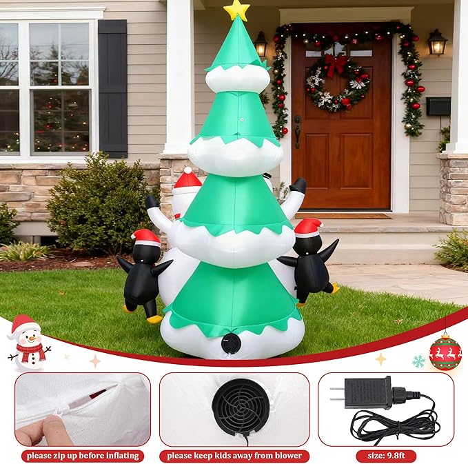 8FT Christmas Inflatable Outdoor Decorations, Snowman Penguin Christmas Tree Inflatable Courtyard Decorations, Courtyard, Garden, Lawn Winter Decorations