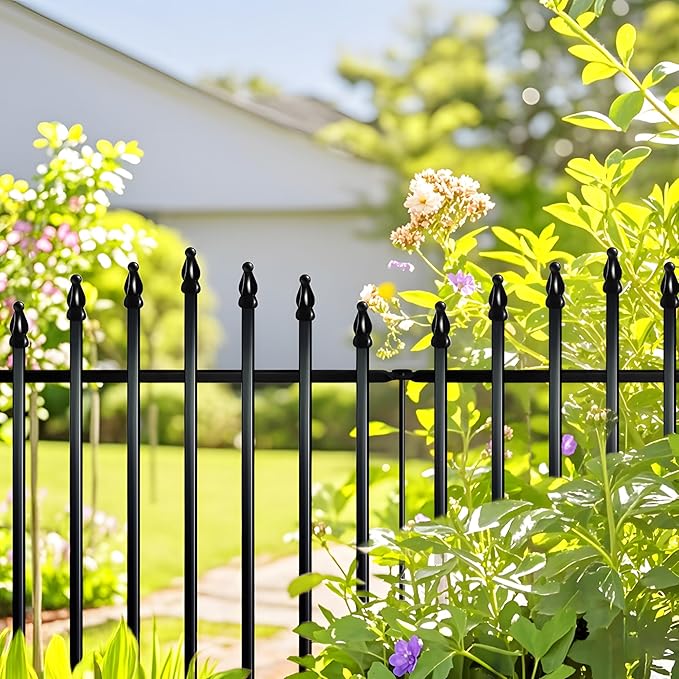 Metal Garden Fence 32" H x 24" W (5 Panels, 10 Ft Total) Rustproof Animal Barrier No Dig Decorative Fencing for Dogs,Pet, Yard,& Patio, Easy Installation