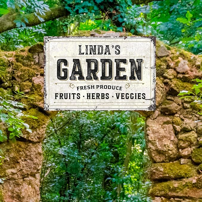 Custom Garden Fresh Produce Sign, Personalized Rustic Name for Backyard, Farm and Christmas Décor Sign, 12x18 Inches, Rust Free .063 Aluminum, Fade Resistant, Made in USA by Sigo Signs