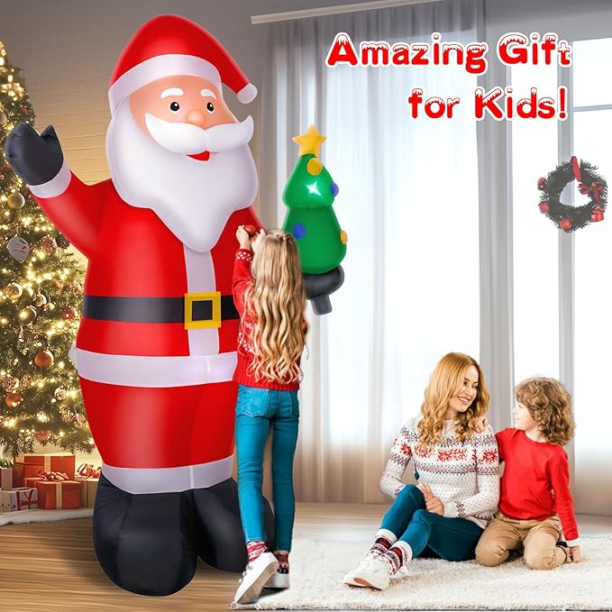8FT Christmas Inflatable Santa, Large Blow up Santa Claus Yard Decoration Built-in LED Lights, Outdoor Santa Inflatable Christmas Decoration for Xmas Holiday Garden Lawn Patio