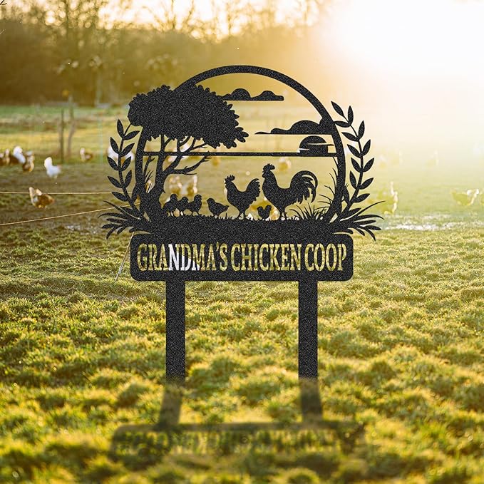 Personalized Metal Chicken Coop Sign, Custom Name Chicken Coop Signs for Outside, Decorative Garden Stakes, Metal Yard Art, Backyard Farmhouse Decor, Chicken Gifts for Women Man Color04