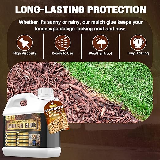 Mulch Glue - 32OZ Rock Glue for Landscaping, Long-Lasting, Ready to Use, Fast-Drying Strong Mulch Stabilizer for Walkways, Yards, Garden, Lockdown Sticky Stones, Pebbles, Pea, Rubber, Cypress