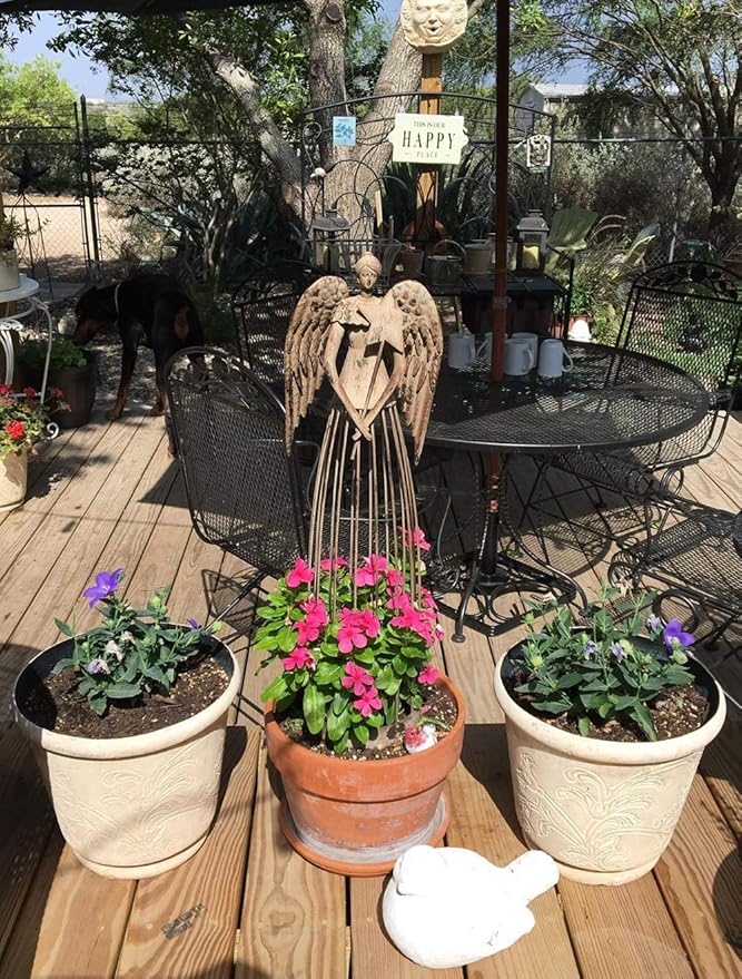 Attraction Design (ATTRG) Antiqued Metal Garden Angel Statue with Star Wand, Indoor Outdoor Angel Yard Art Decor Lawn Patio Decorations Holiday Decor Garden Art