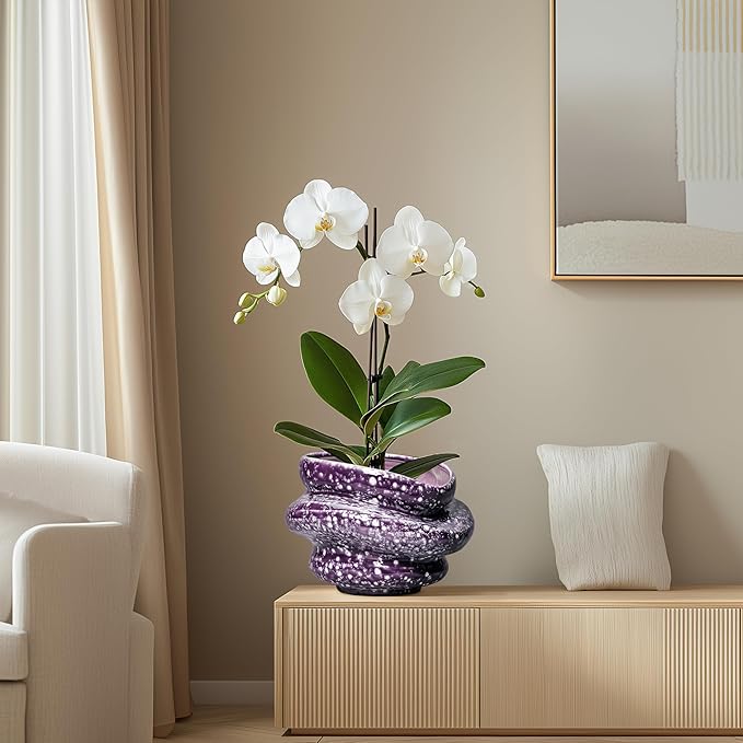 Ceramic Pots for Plants - 11 Inch Ceramic Plant Pots Indoor with Drainage Hole, Unique Planters for Indoor Outdoor Plants, Decorative Planter, Garden Room Decor, Housewarming Gifts, Purple