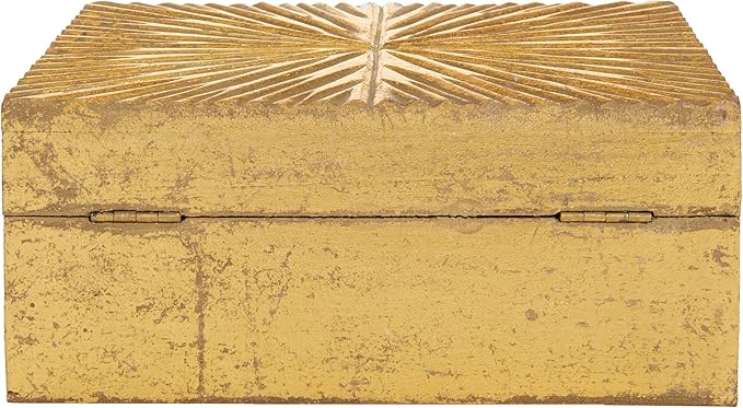 CosmoLiving by Cosmopolitan Wood Geometric Decorative Box Decorative Keepsake Boxes with Hinged Lid, Set of 2 Storage Boxes 10", 8"W, Gold