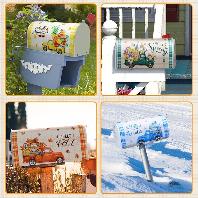 12 Pcs Seasonal Mailbox Covers Magnetic Standard Size 18 x 21 Inch Halloween Thanksgiving Winter Christmas Magnetic Mailbox Covers for Garden Yard Outdoor Decor