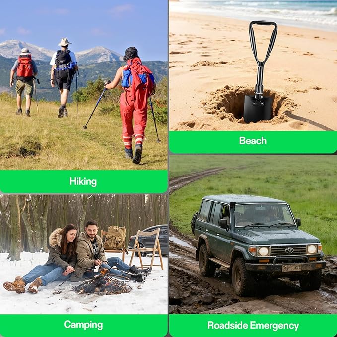 VIVOSUN Folding Camping Shovel, 18'' Survival Shovel, Portable Small Shovel with High Carbon Steel, Tactical Entrenching Tool for Hiking, Digging, Backpacking, Gardening, Off Road, Beach