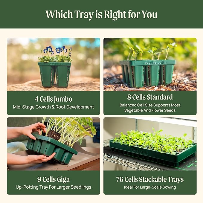 Vego garden Giga Seedling Trays - 4 Pack, 9-Cell UV-Resistant Reusable Starter Trays for Greenhouse/Garden (No Lids)