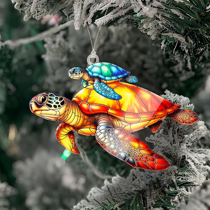 Sea Turtle Gifts for Women-Beach Suncatcher Ornament with Story Card-Turtle Christmas Cards-Beach Gifts for Women-Coastal Christmas Ornaments -White Elephant Presents for Friends
