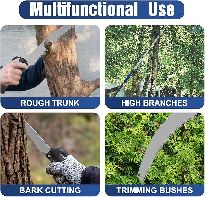 36FT Pole Saw, Telescoping Tree Trimmer with 7-30FT Extension Pole, Manual Branches Pruner for Backyard, Blue