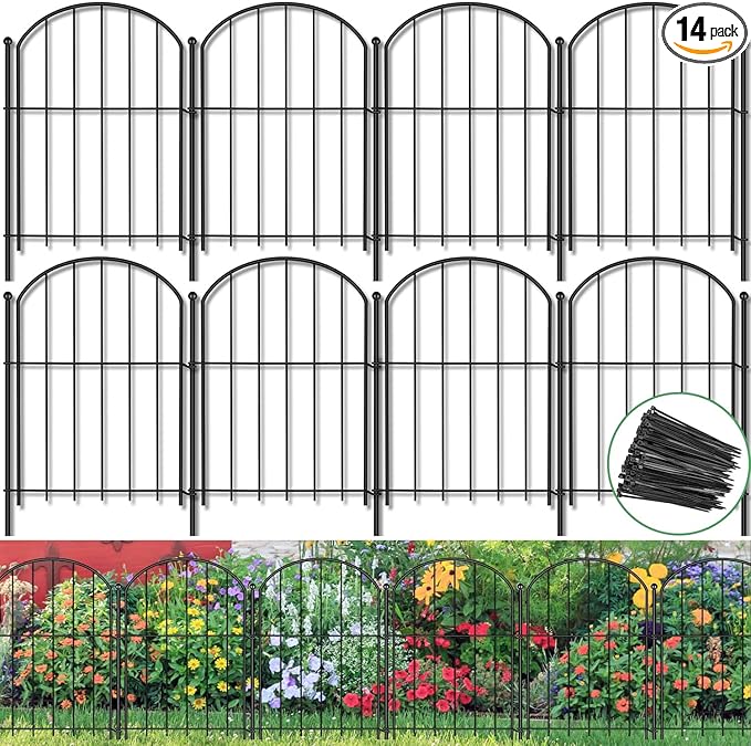 Decorative Garden Fence 21in(H) x18ft(L) 14 Pack Garden Fencing Border No Dig Small Metal Barrier Short Plant Fence for Flower Bed Yard Patio Outdoor Landscape Décor