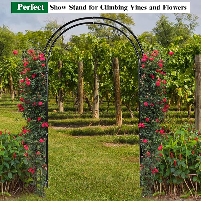 S AFSTAR Metal Garden Arch, 7.2ft/86 Outdoor Arbor for Various Climbing Plant Flower, Arch Trellis for Wedding Garden Bridal Party Festival Decoration, Easy-to-Assemble