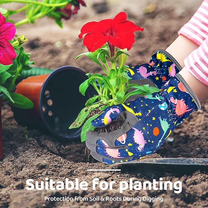Gardening Gloves for Kids Ages 3-5, Breathable Soft Safety Garden Yard Work Gloves for Children Leather Thorn Proof for Playing, Digging, Planting,Pruning
