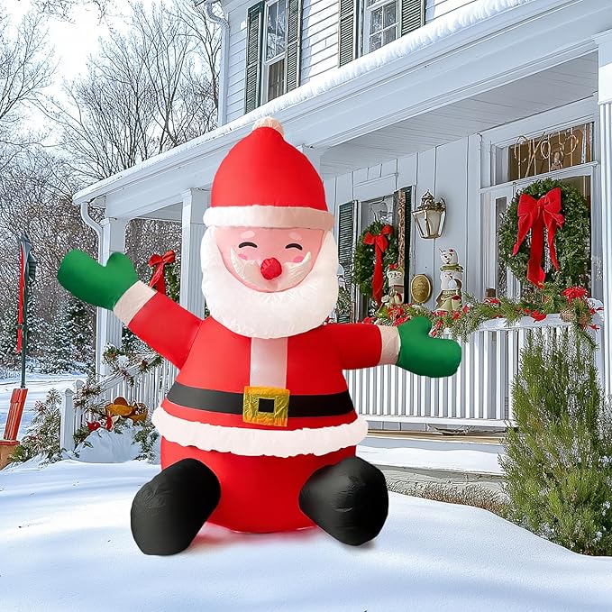 HONGLAND 5FT Christmas Inflatables Sitting Santa Claus with Built-in LED Lights, Outdoor Decorations for Yard Garden, Weatherproof Holiday Decor for Christmas Party