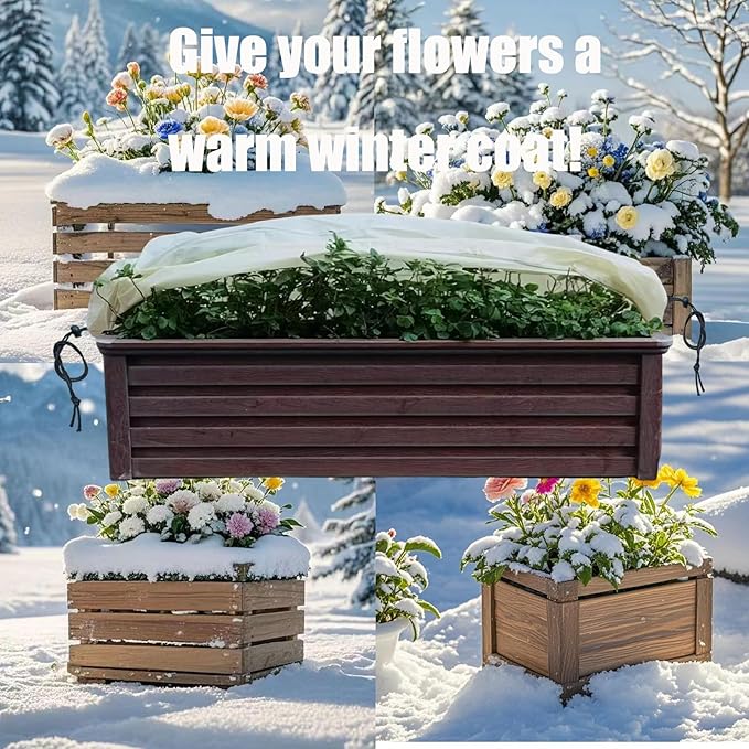 EJW Plant Covers Freeze Protection Planter Cover,Frost Cloth,n,59'' x 17'' x 15.7'' Outdoor Plant Cold Protection, Outdoor Plant Frost Fabric, for Flower Box, Balcony Planter 2 Piece Set
