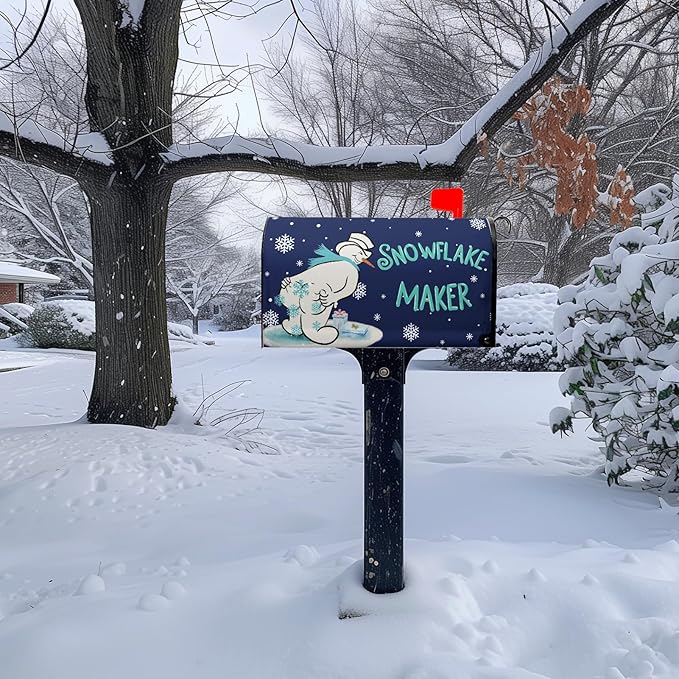 Winter Snowman Mailbox Cover Snowflake Maker Magnetic Large Size Mailbox Covers Blue Xmas Santa Claus Decorative Post Letter Box Wrap for Winter Holiday Outdoor Yard Oversized 25.5 X 21 Inch