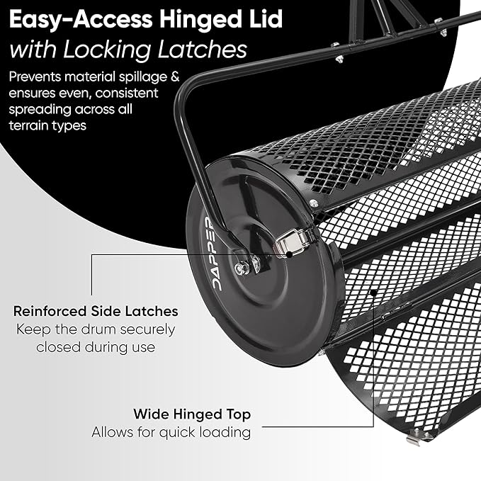 Compost Spreader 36 Inch Towable Peat Moss Spreader, Heavy Duty Rust-Resistant Steel Frame Roller Lawn Spreader for Top Soil, Manure, Mulch, Top Dressing - Garden Spreaders for Lawns