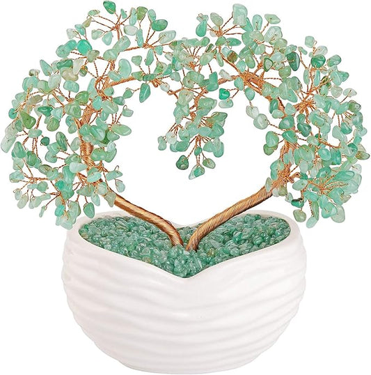 Jovivi Green Aventurine Gemstone Heart Money Tree Feng Shui Bonsai for Reiki Healing Chakra Stone Balancing Energy Generator Spiritual Meditation Home Interior Office Decor 7.87"-8.26"
