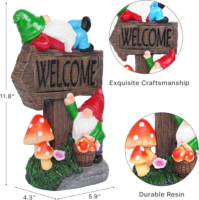 Galiyen Garden Gnomes Outdoor Clearance Large - 11.8'' Garden Gnome Statue with Solar LED Lights, Outdoor Spring Decorations for Patio Yard Lawn Porch Funny Gnomes Ornament Gift