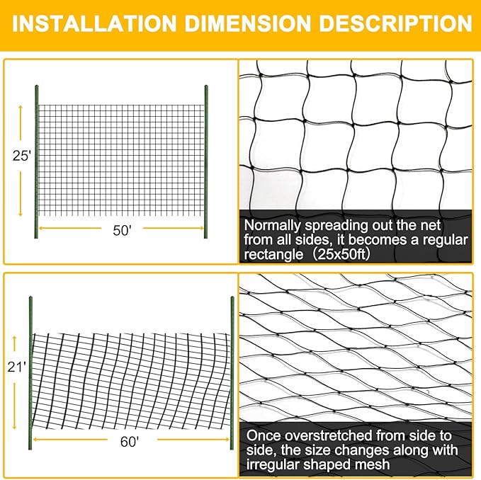 Bird Net 25'x50' with 1" Mesh Nylon Bird Netting for Garden, Poultry Netting Heavy Duty Aviary Netting Chicken Coop Netting, Garden Netting Deer Fence Netting for Fruit Tree, Pests Trellis Net