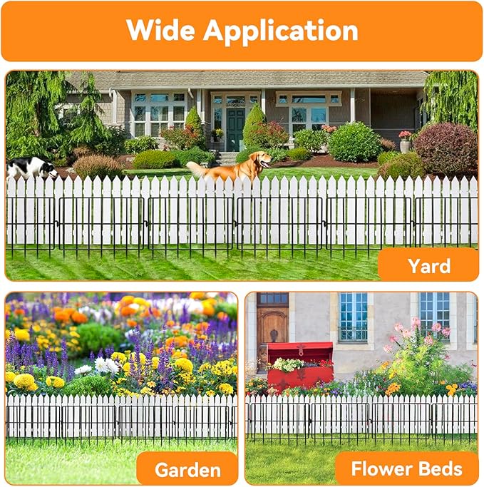 12 Pack Animal Barrier Fence No Dig Garden Defense, 12ft(L) x 13in(H) Rabbit Proof Garden Fencing with 1.2in Gaps, Metal Rabbit Fence, Dog Blocker Under Barriers for Flower Beds & Patio