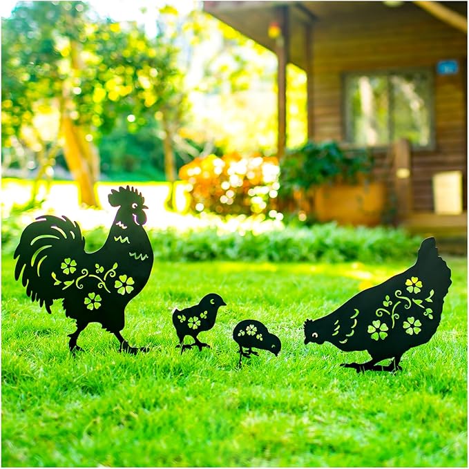 Chicken Metal Garden Stakes Decorative Chicken Gifts for Women/Men,Black Silhouette Statues for Yard Art,Outdoor Decor,Outside,Patio,Lawn Ornaments,Garden Decorations