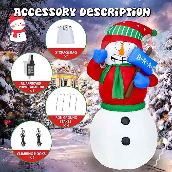 DearSun 6FT Christmas Inflatable Shaking Snowman Wearing Red Sweater Outdoor Inflatable with Build-in LED Lights Big Yard Party Decoration