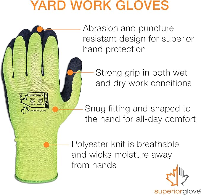 Superior Heavy Duty Gardening Gloves for Yard Work (3 Pack) Form Fitting Landscaping Glove Puncture Resistant with Composite Knit Breathable Backs Mens Womens Unisex Design - Size X-Large