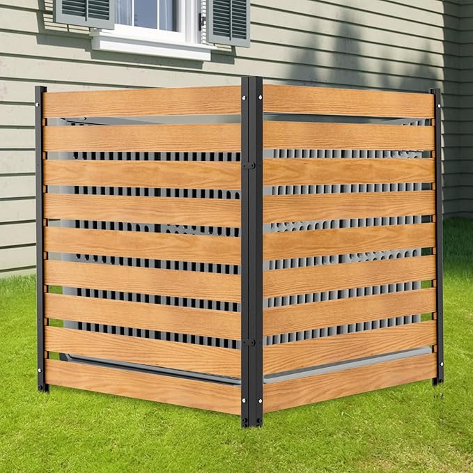 LILYPELLE 48in W x 48in H Air Conditioner Fence, 2 Panels Outdoor Decorative Fences Privacy Screen with Metal Stakes, Outside Pool Equipment Enclosure Trash Can Panels