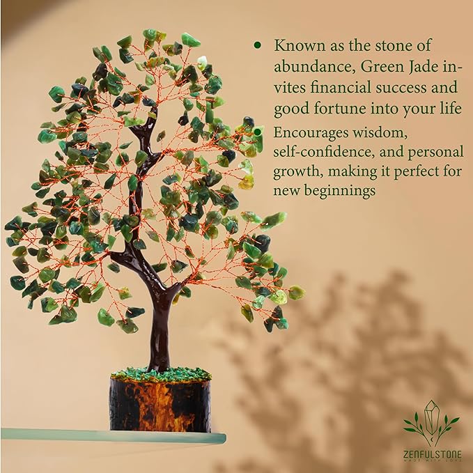 ZENFULSTONE Green Jade Crystal Tree of Life for Luck & Prosperity Decor for Home and Office | Handmade Bonsai for Wealth & Balance and Good Fortune | Perfect Well-Being Gift for Loved Ones