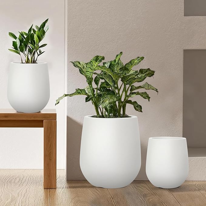 11.8" H Resin Tall Planters for Outdoor Plants, Modern Beige Round Tapered Plastic Flower Pot for Outdoor and Indoor Plants, Large Plant Pot with Drainage Holes and Rubber Plug for Home Garden Patio