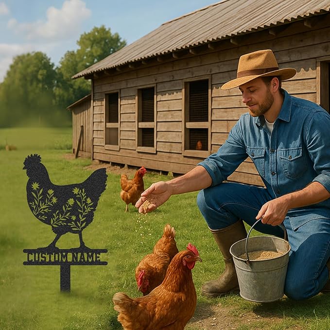 Personalized Metal Chicken Coop Sign, Custom Name Chicken Coop Signs for Outside, Decorative Garden Stakes, Metal Yard Art, Backyard Farmhouse Decor, Chicken Gifts for Women Man Color06