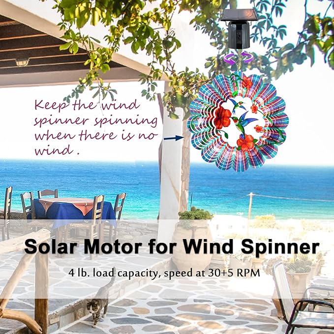 Solar Wind Spinner Motor - Revolving Solar Energy Operated Motor Rotating for Garden Spinners, Windchime, Suncatcher, Hanging Display Motor for Patio Lawn Yard Art Decoration Outdoor Décor