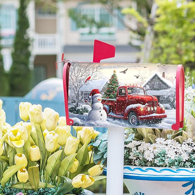 Winter Magnetic Mailbox Cover Snowman Snowflakes Mailbox Cover Magnetic Standard Size 18 X 21 Inch Christmas Mailbox Post Cover Mailbox Wraps Mailbox Decor for Home Garden Outdoor Yard