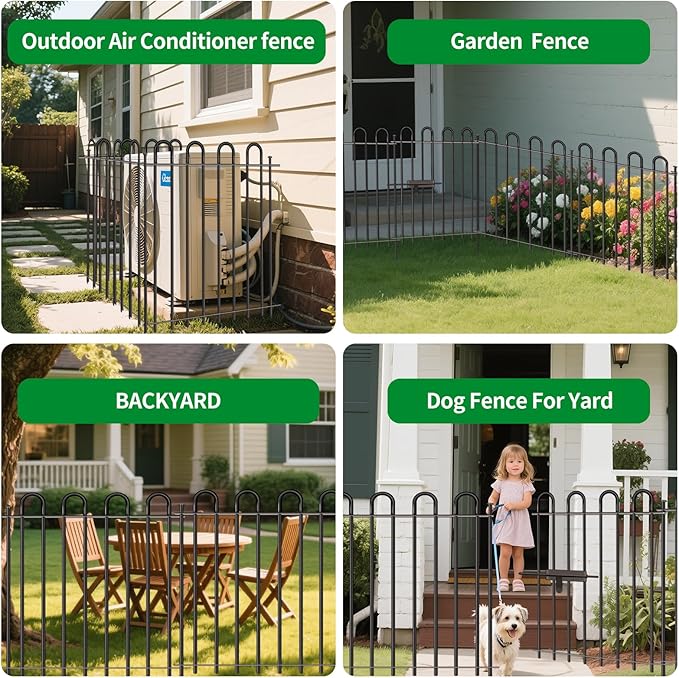 Metal Decorative Garden Fence, 32" High x 26" Wide (9 Panels + 1 Gate) Total Length 21.6 ft, No Dig Dog Fence Outdoor for Yard, Rustproof Animal Barrier Fencing, Garden Edging Border for Yard