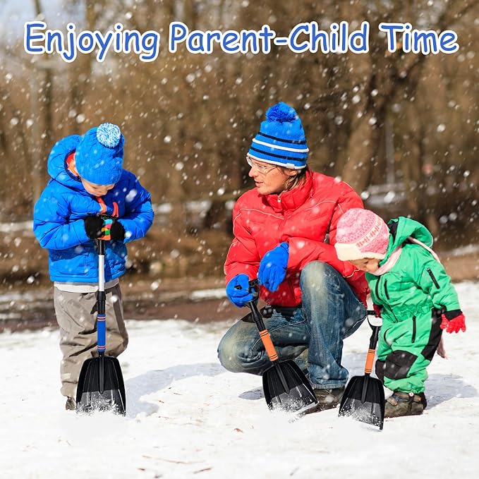 2 Pack Kids Snow Shovel, Lightweight Aluminum Snow Shovels with Adjustable D-Grip Handle, Detachable Parent-Child Playing Snow Removal Winter Emergency Tools Ice Shovel for Cars Driveway Garden