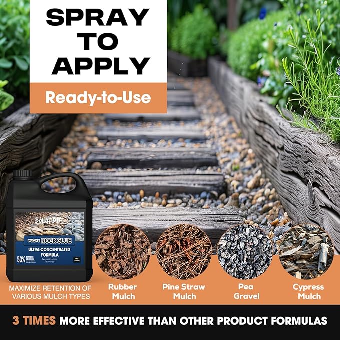 68 OZ Mulch Glue for Landscaping, Rock Glue for Landscaping and Stabilizing Mulch and Pea Gravel, Lasts up to 3 Years, Non Toxic, Fast Drying, Ready to Use