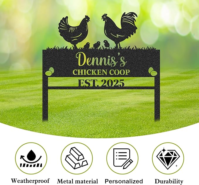 Personalized Metal Chicken Coop Sign, Custom Name Chicken Coop Signs for Outside, Decorative Garden Stakes, Metal Yard Art, Backyard Farmhouse Decor, Chicken Gifts for Women Man Color08