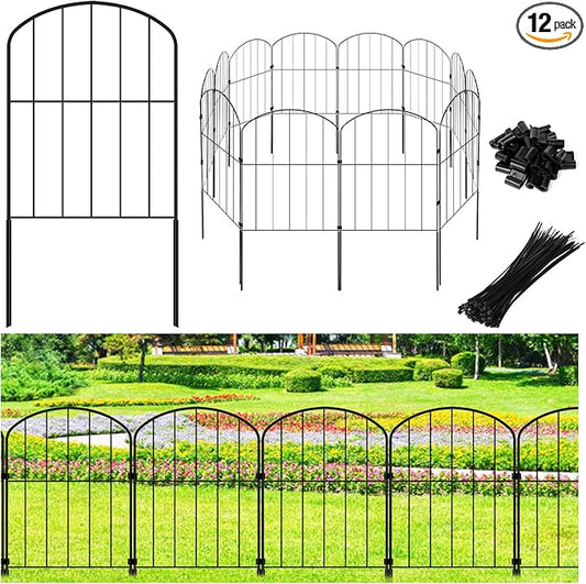 Decorative Garden Fence 24in (H) x 12.5ft (L), 12 Panels No Dig Garden Fencing Animal Barrier for Dogs Rabbits Arched Flower Bed Edging, Metal Wire Border Panel for Outdoor Patio Yard Decor