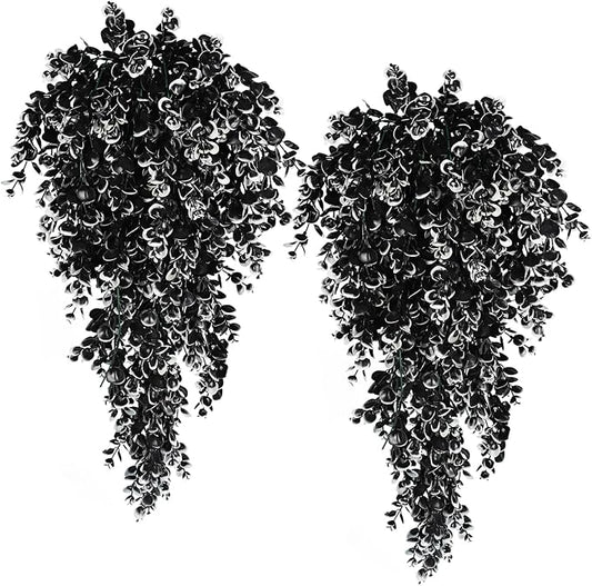 RECUTMS 4 Pcs Artificial Flowers Eucalyptus Leaves Plants Faux for Indoor OutsideWall Garden (Black White)