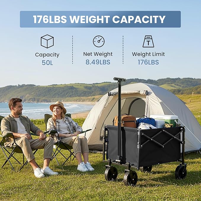 NEWBULIG Collapsible Wagon Cart with Wheels Foldable - Folding Utility Heavy Duty Wagons Carts for Grocery Sports Garden Shopping Camping Wheelbarrows