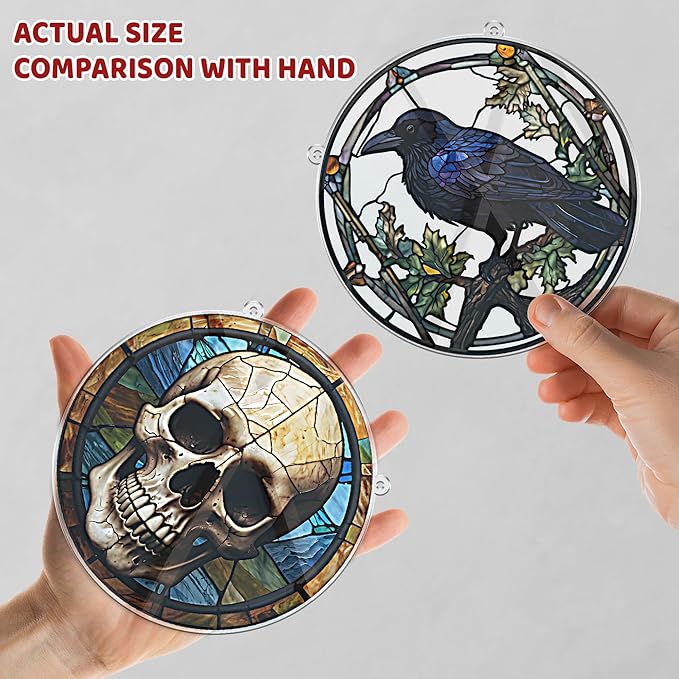 2 Halloween Raven Skull Acrylic for Window Hanging, Art Gothic Decor for Home, Indoor, Garden, Housewarming, Gift for Mom, Grandma, Women, Friend SCB-A6-GT1